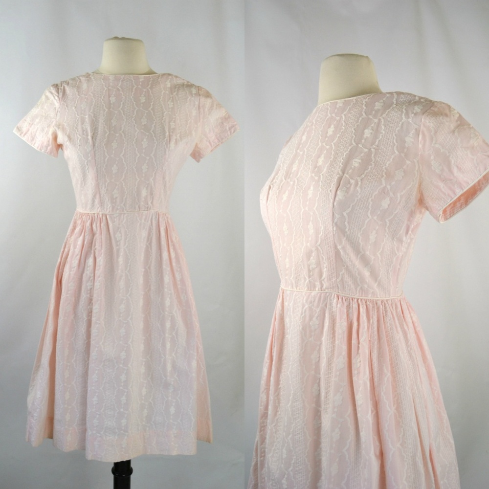 1950s Pale Pink and White Dress by R.A.R. Fashion